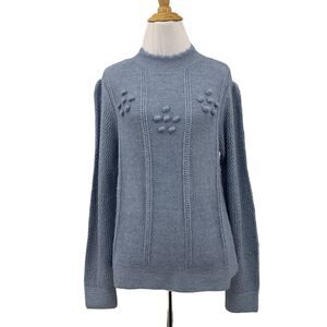 Lauren Conrad Mixed Knit Sweater Womens PM Petite Medium Puff Sleeve Crew Neck